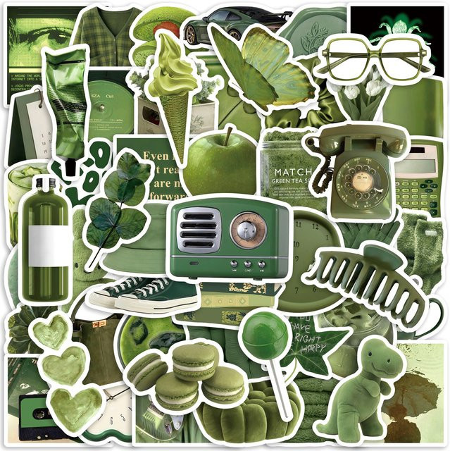 50er-Pack Wasserfeste Graffiti-Sticker in Olivgrün für Notizbücher, Wasserflaschen und Zubehör - Bild 1