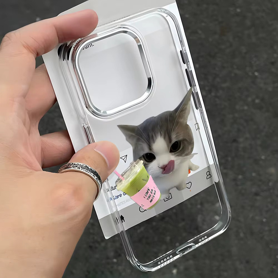 Luxuriöse transparente Handyhülle mit Kaffee-Katzen-Motiv für Apple iPhone Modelle, Galvanisierung Schutzhülle in Transparent - Bild 4