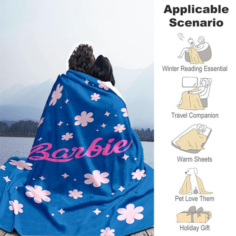 Barbie Cartoon Flanell-Decke mit Blumen-Glitzer-Design in Blau und Rosa, B/B: 130 x 150 cm - Bild 4
