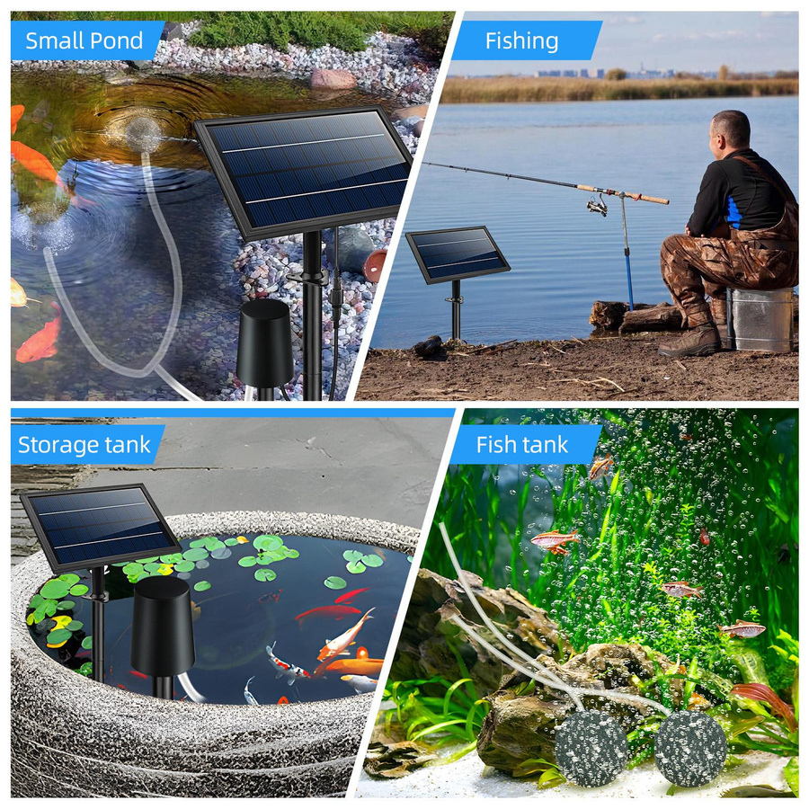 Lixada Solarbetriebenes Luftpumpen-Set in Schwarz mit Solarpanel, Luftsteinen und 3 Arbeitsmodi (10 V, 8 W) - Bild 7