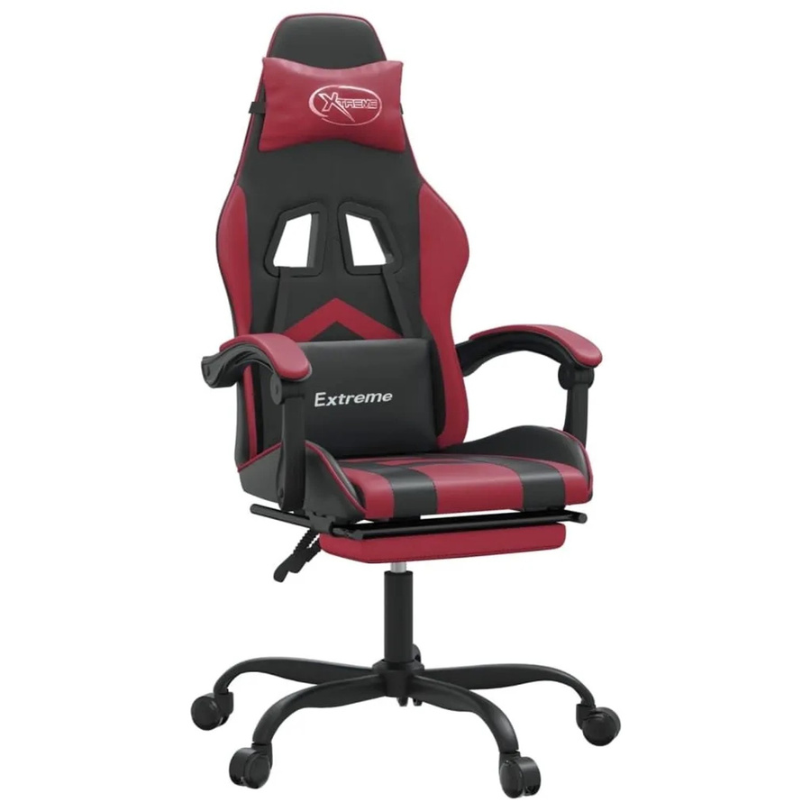 vidaXL Gaming-Stuhl mit Fußstütze und Kopfstütze, drehbar, Schwarz & Weinrot, Kunstleder - Bild 2