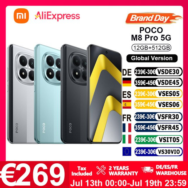 Xiaomi POCO M8 Pro 5G Smartphone Globale Version in Silber mit 6,83 Zoll Display, Snapdragon 7s Gen 4, 6500mAh Akku, 50MP Hauptkamera, 100W HyperCharge, Bluetooth und NFC - Bild 1