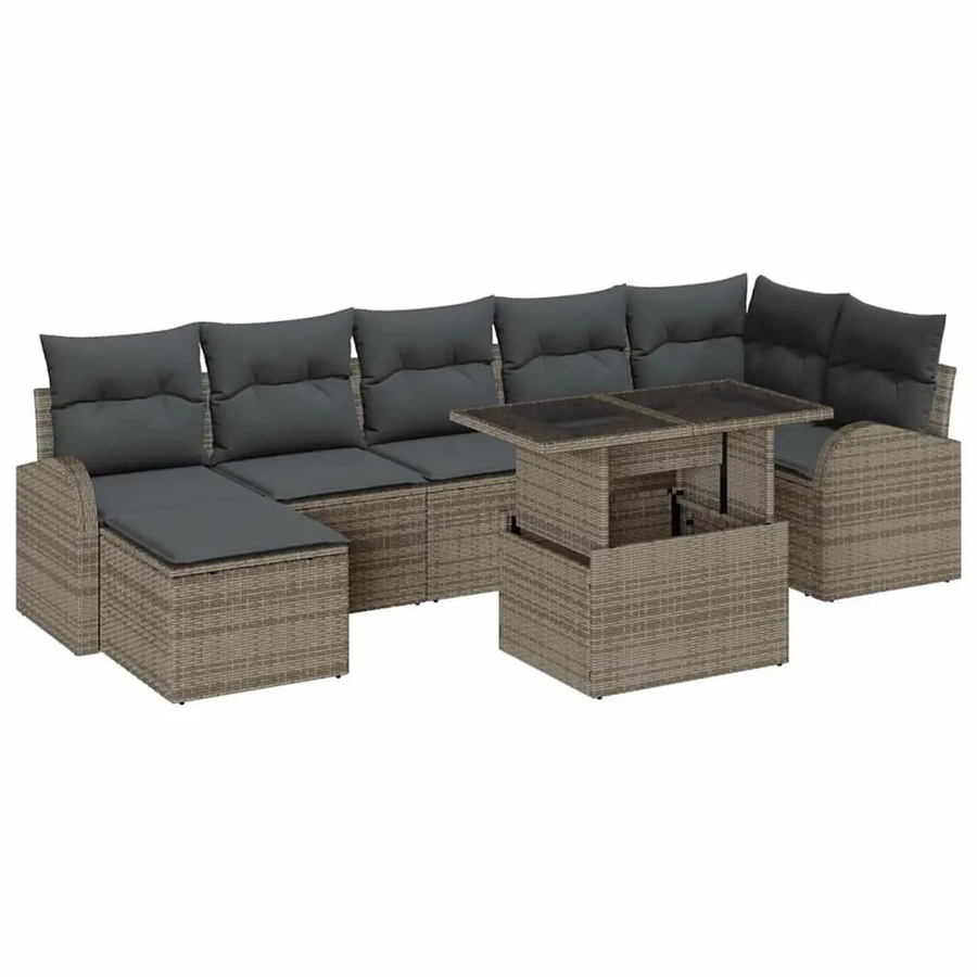 8-tlg. vidaXL Garten-Sofa-Set aus Polyrattan in Grau mit Polsterung und integriertem Speicher für L-Form Konfigurationen - Bild 2