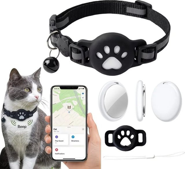 GPS-Tracker-Halsband-Set für Hunde und Katzen in Schwarz, kompatibel mit Apple Find My und iOS - Bild 1