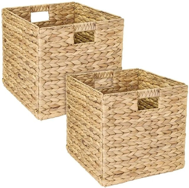 HMF Aufbewahrungskorb aus Wasserhyazinthe und Seegras in Beige, handgeflochten mit Metallrahmen, B/T/H: 32,0 x 34,5 x 32,0 cm - Bild 1