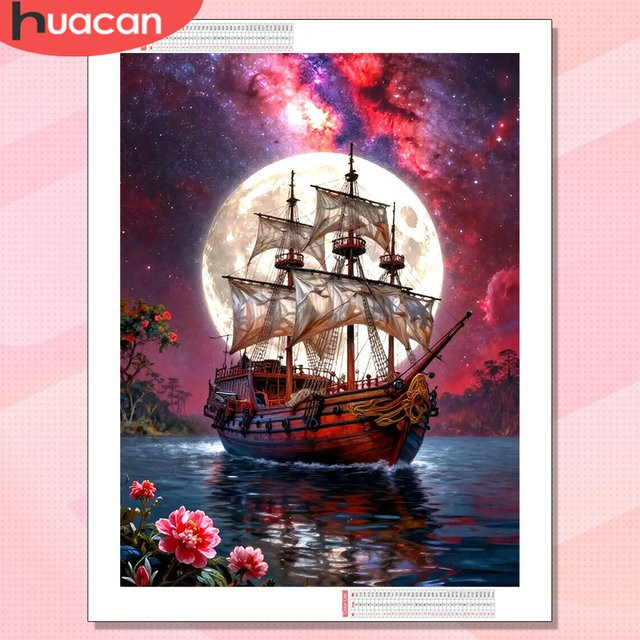 HUACAN Diamond Art Set Quadratisches Segelboot-Landschafts-Diamantmalerei Rosenmeer in Multicolour B/H/T: 30,0 x 20,0 x 20,0 cm - Bild 1