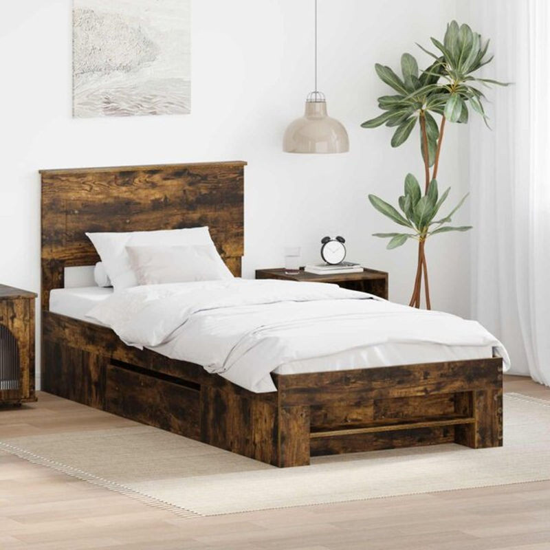 Bettrahmen Einzelbett vidaXL aus Holzwerkstoff in Geräuchert Eiche Braun, B/T/H: 90 x 200 cm - Bild 1