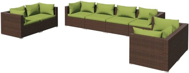 vidaXL 8-tlg Garten-Lounge-Set Modell 48 aus Poly Rattan in Braun mit Kissen und Metallgestell - Bild 1