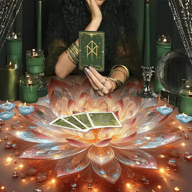 VIKAMA Mystic Crystal Lotus Tischdecke im Bohemian Tarot Design, Mehrfarbig, Rechteckig - Bild 1