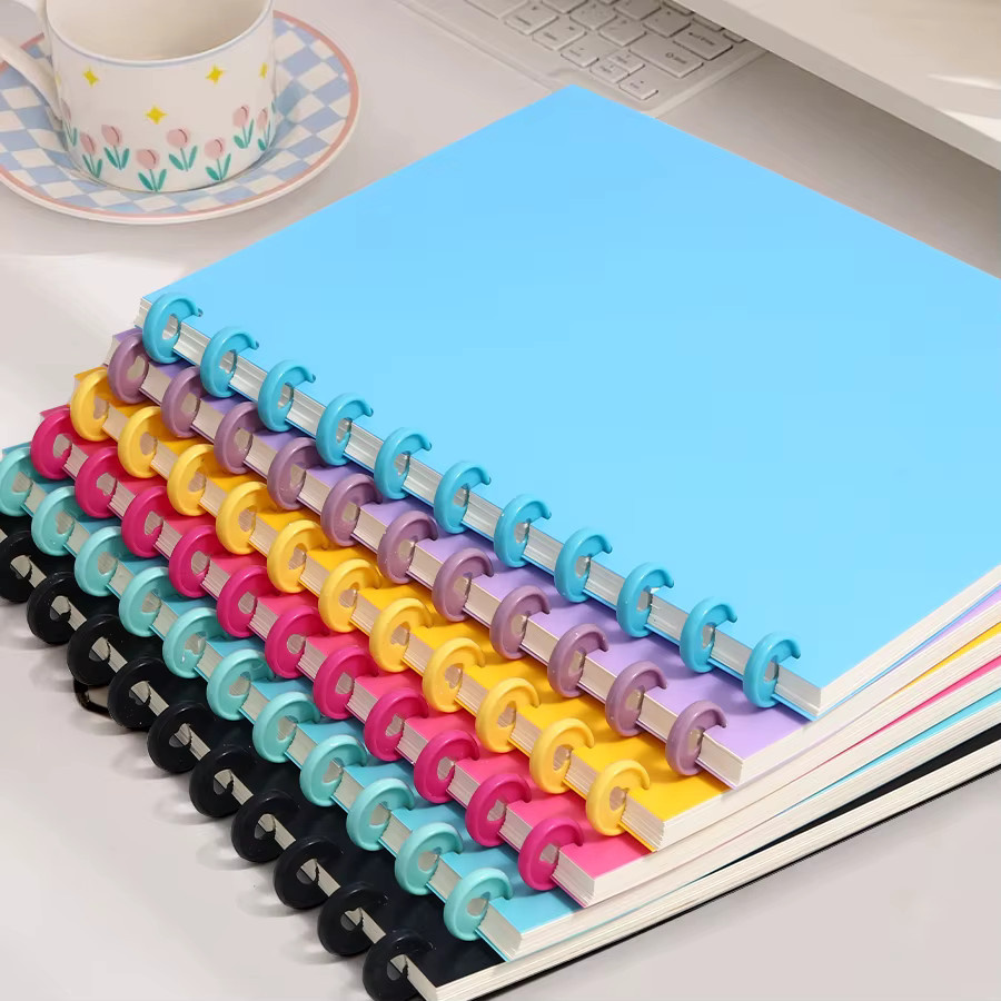 Tragbares A5 Notizbuch mit Pilzknopf in Blau, abnehmbarer Loseblatt-Notizblock mit 80 Blatt/160 Seiten, Blanko Softcover für Schule und Arbeit - Bild 3