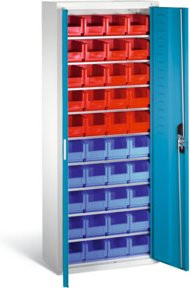 C+P Magazinschrank mit 40 Sichtlagerkästen, Front Lichtblau und Korpus Lichtgrau, H: 169 cm, B: 70 cm, T: 30 cm - Bild 1