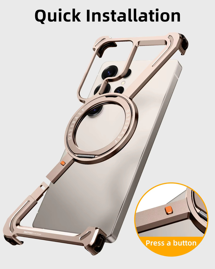 Oatsbasf Rahmenlose Metall Handyhülle mit 360 Grad rotierbarem Ständer und MagSafe für Samsung Galaxy S25 und S24 Ultra, Schwarz - Bild 4