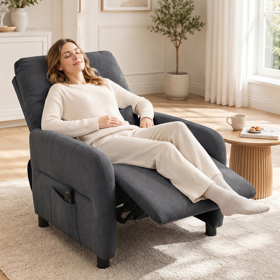HOMCOM Massagesessel mit Wärmefunktion und 8-Punkt-Vibration, Relaxsessel mit Liegefunktion und Frottee-Bezug in Dunkelgrau - Bild 2