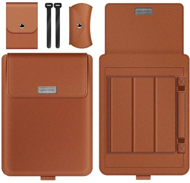 Wasserdichte Laptop-Hülle aus PU-Leder mit integriertem Laptop-Ständer für MacBook Air, Dell und Lenovo Notebooks, Farbe: Braun, passend für 13, 14, 15 und 16 Zoll - Bild 1