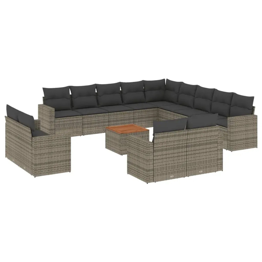 vidaXL 14-teilige Garten-Sofagarnitur aus Poly-Rattan in Grau mit L-Form und Kissen - Bild 2