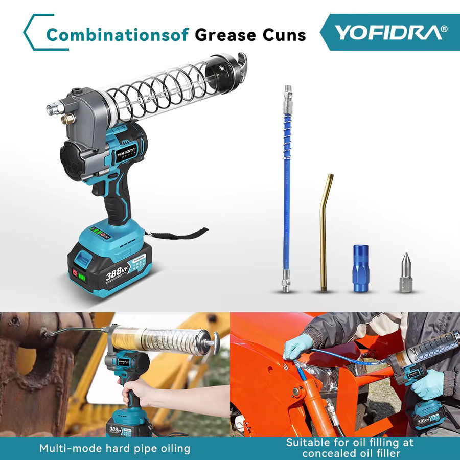 YOFIDRA Elektrische Fettpresse mit 15000 PSI Hochdruck, Akku-Schmierlager Öl Injektor kompatibel mit Makita 18V Akku - Bild 6
