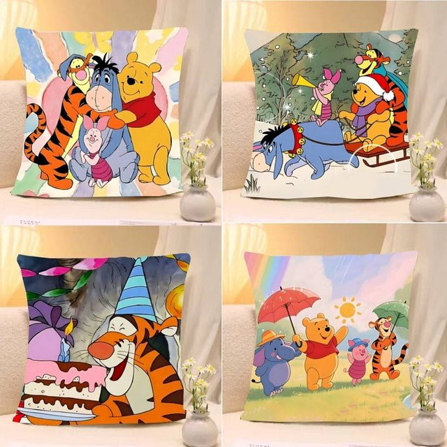 Mesuca Kissenbezüge mit Winnie-the-Pooh und Tigger im klassischen Muster, Mehrfarbig, B/B/B: 40 x 40 x 40 cm - Bild 1