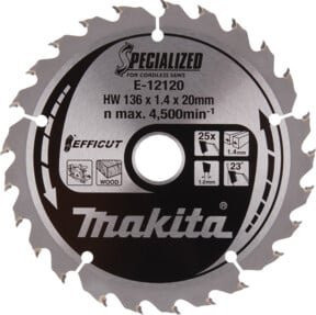 Makita EFFICUT Kreissägeblatt für Holz, Farbe: Silber, Durchmesser: 136 mm, Bohrung: 20 mm, Zähneanzahl: 25 - Bild 2
