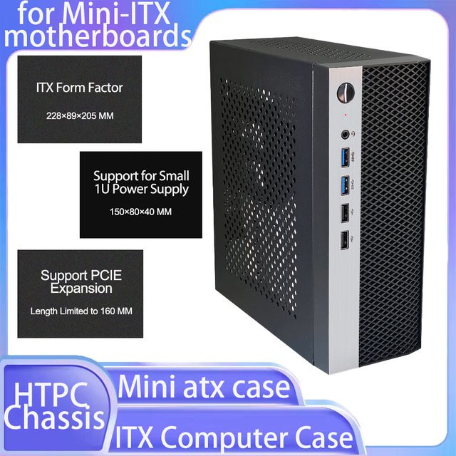 T.F.SKYWINDINTL Mini ITX Computergehäuse HTPC Chassis in Schwarz mit 1U Netzteilunterstützung und USB 3.0, B/T/H: 17 x 17 x 17 cm - Bild 1