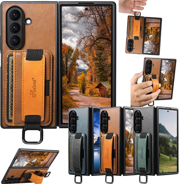 Lederhandtasche für Samsung Galaxy Z Fold 7 6 5 mit Kartenhalter und Handgriff in Blau - Bild 1