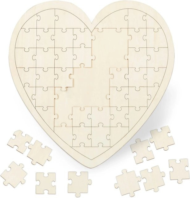 Relaxdays Herzpuzzle aus Holz in Natur/Beige, 49 Teile, beschreibbar, B/T/H: 45 x 45 x 0,6 cm - Bild 1