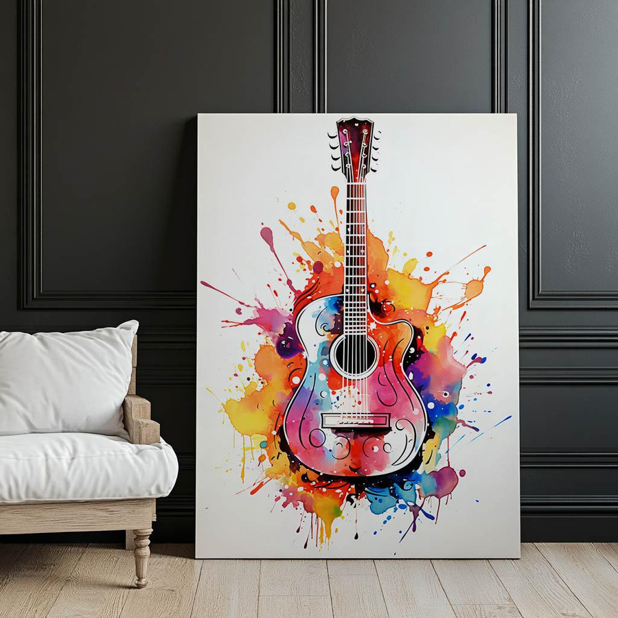 iKable Wandbild Gitarre in Regenbogenfarben mit schwarzem Aluminiumrahmen, Breite: 40 cm, Höhe: 50 cm - Bild 3