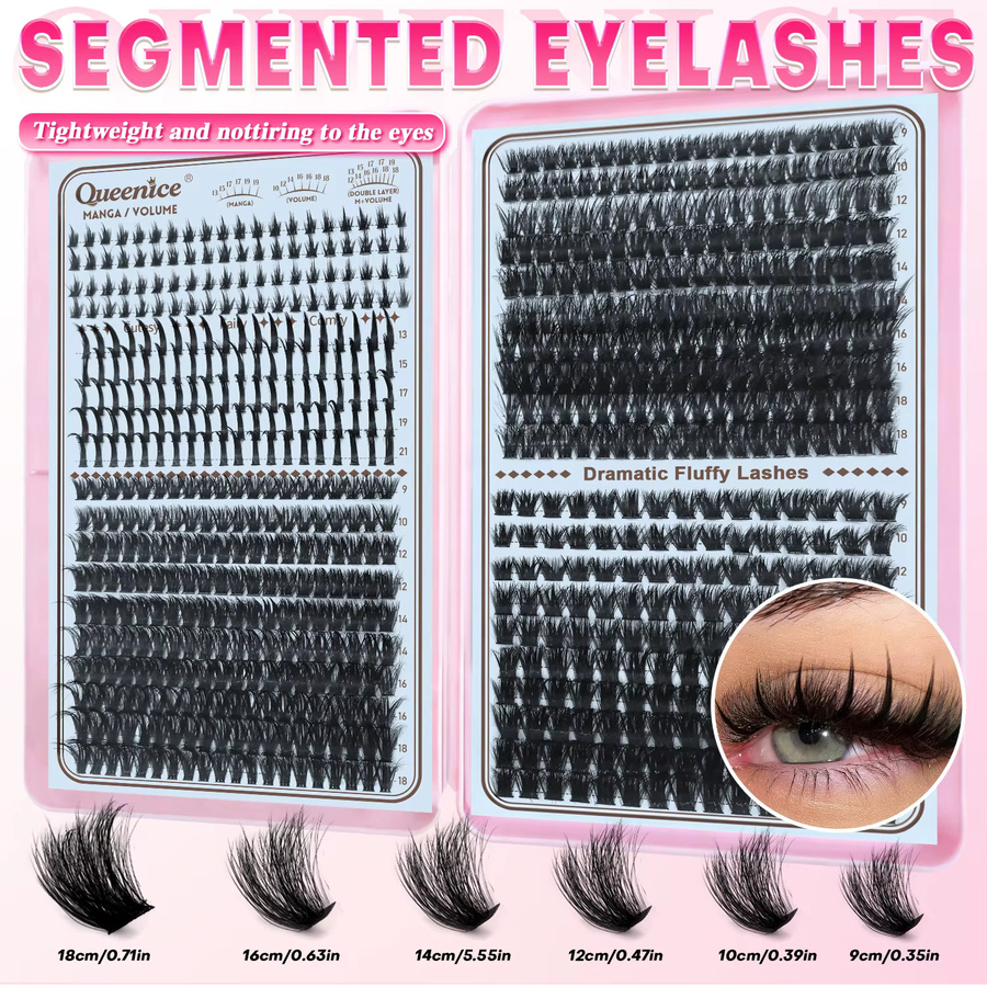 QUEENICE Manga Volume Lash Kit, Spiky Bottom Lash Clusters, Black, Damen - Bild 2