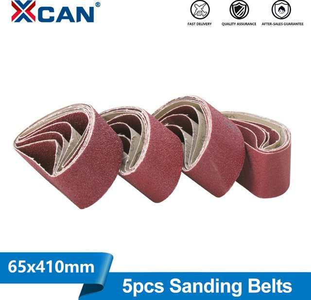 XCAN Schleifbänder für Bandschleifer, 5 Stück, Körnung 40/60/80/120, für Holz und Metall, B: 6,5 cm, L: 41,0 cm - Bild 1