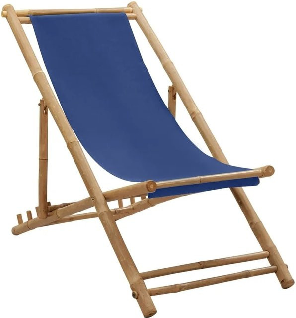 vidaXL Liegestuhl aus Bambus mit blauem Canvas-Bezug - Bild 1