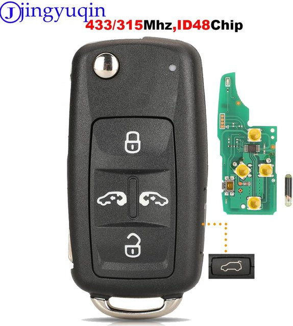 Jingyuqin Klappbarer Autoschlüssel mit ID48 Chip für VW Tiguan Golf Sagitar Polo MK6 Touareg Sitz 5 in Schwarz (315/433 MHz) - Bild 1