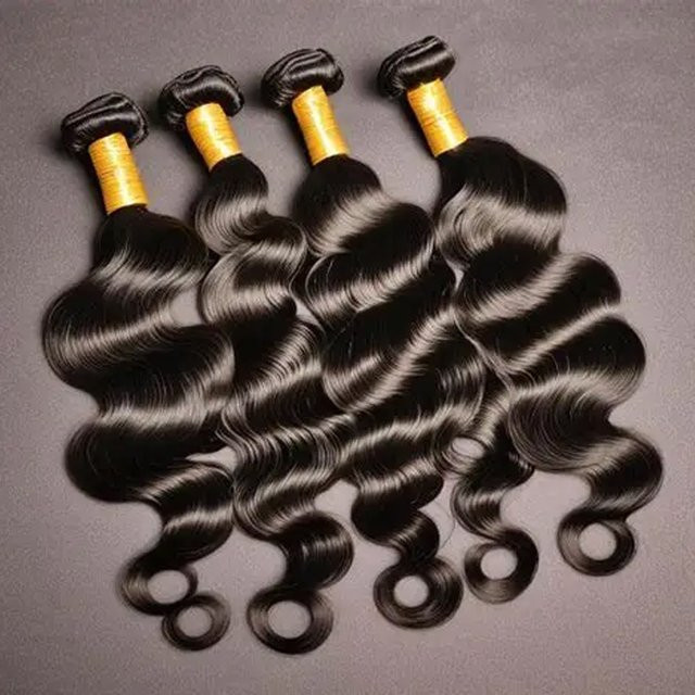 QZOQZO Body Wave Echthaar-Extensions, 3 Bündel, Schwarz - Bild 1