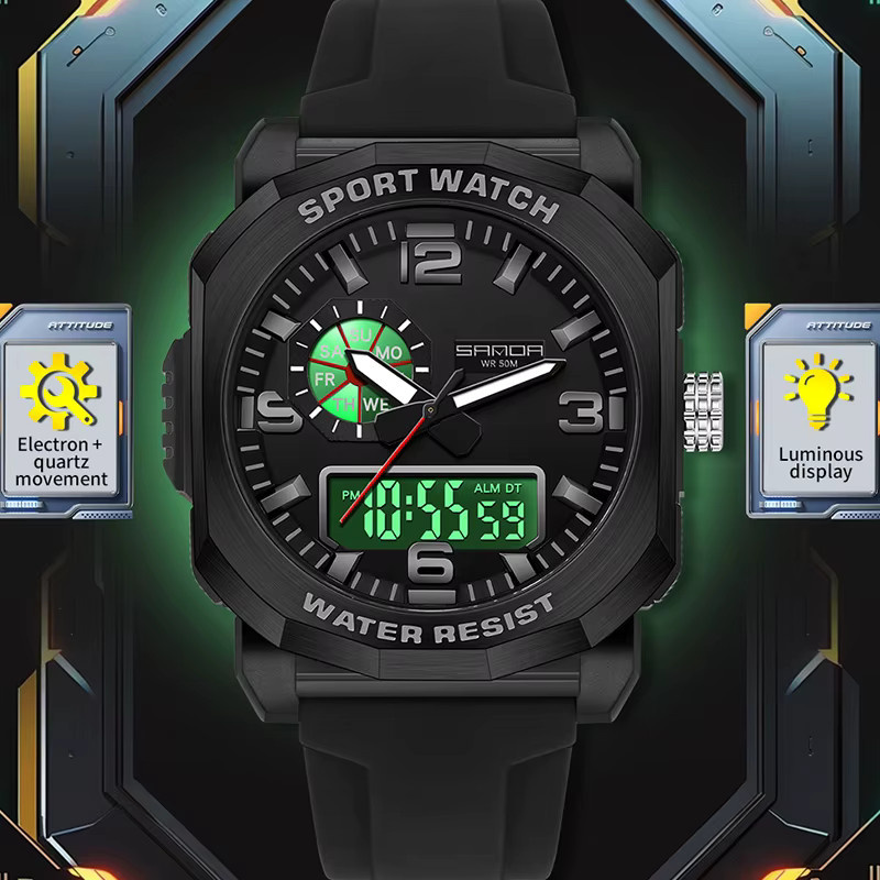 SANDA Armbanduhr, Herren, Analog-Digital, Quarz, Kunststoff, Schwarz - Bild 3