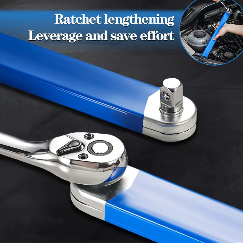 Verstellbarer Ratschenverlängerungsschlüssel aus Stahl mit zwei Köpfen und ergonomischem Griff in Blau - Bild 2