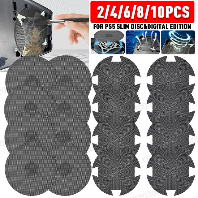 Staubfilter Set für PS5 Slim Konsole inklusive Reinigungsbürste, schwarze Belüftungsabdeckung mit atmungsaktivem Staubschutznetz - Bild 1