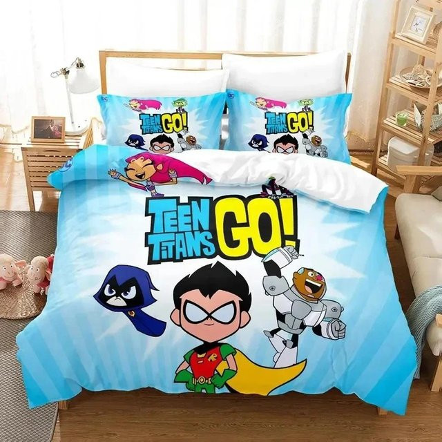 Teen Titans Go Bettwäscheset von Binchi Fitness mit 3D-Druck, 3-teiliges Set aus Bettbezug und Kissenbezügen in Multicolour, Breite: 240 cm, Tiefe: 220 cm - Bild 1