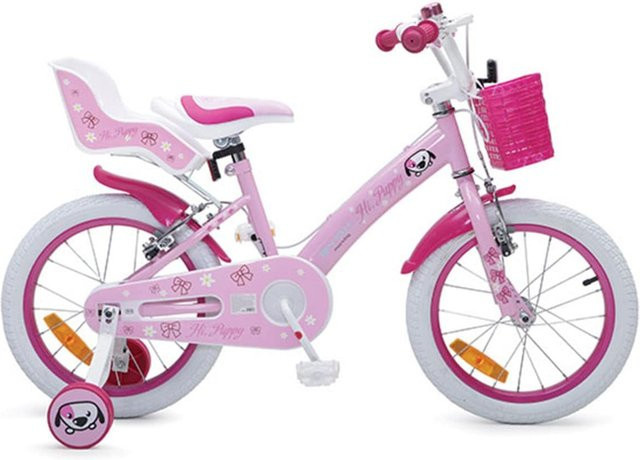 Byox Kinderfahrrad Puppy 16 Zoll rosa mit Stützrädern und Puppensitz - Bild 1