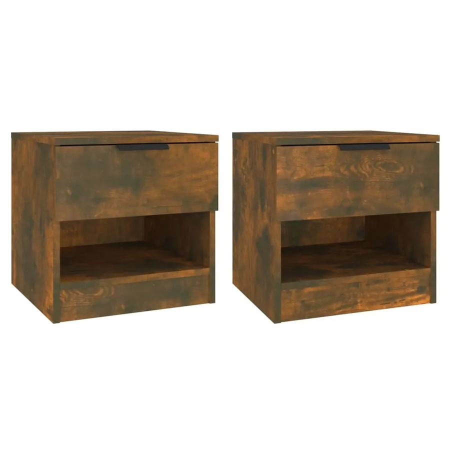vidaXL Nachttische 2er Set Modell 4 aus Holzwerkstoff in Räuchereiche, Braun, B/T/H: 40 x 40 x 39 cm - Bild 2