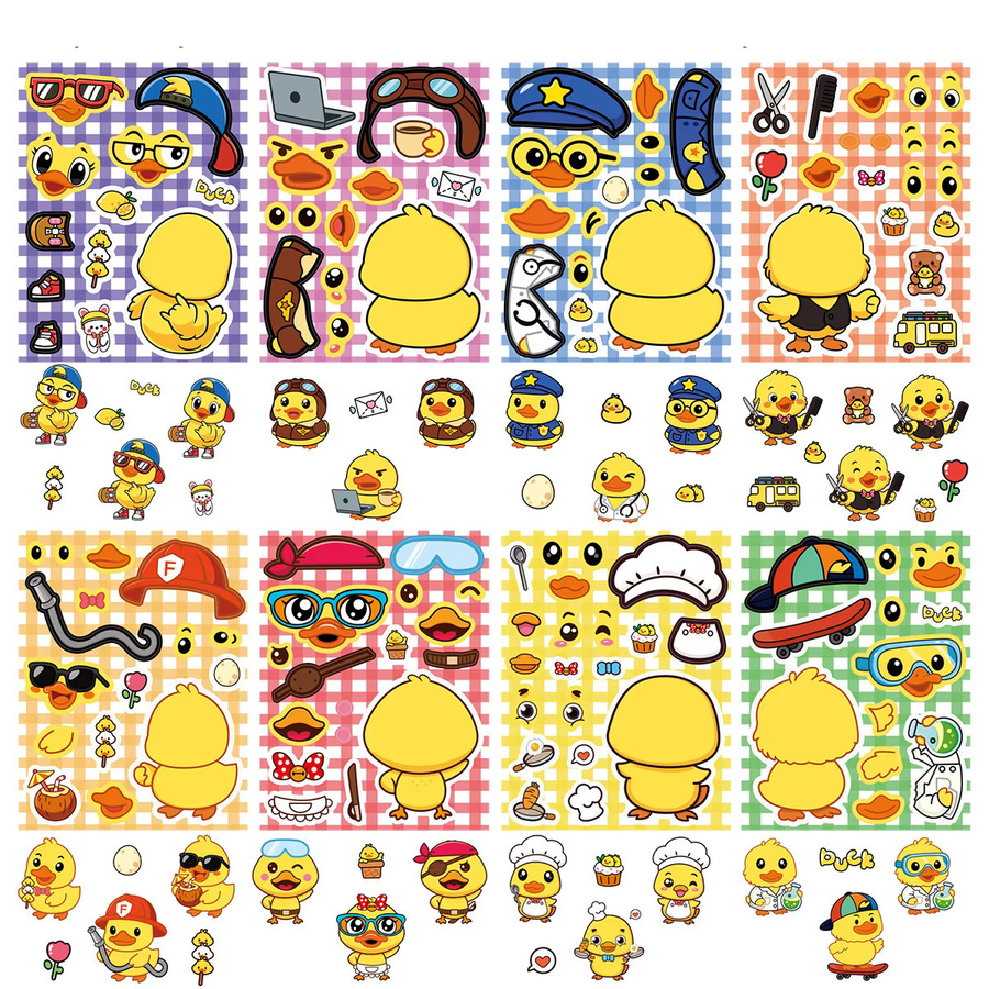 Niedliche gelbe Enten Puzzle-Aufkleber mit wechselbaren Gesichtern, wasserfeste Cartoon-Schreibwaren-Sticker für DIY-Projekte - Bild 2