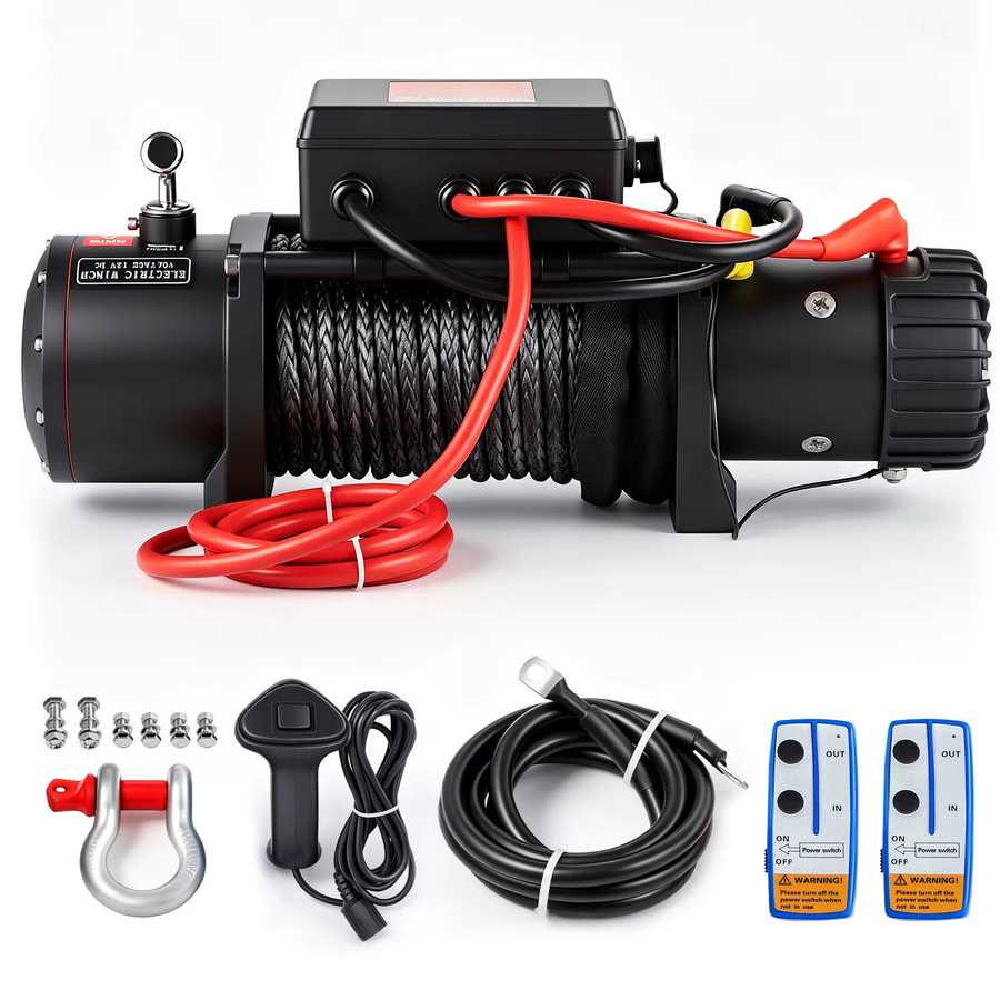 SIHAO Elektrische Seilwinde 13500LB, Wasserdichte 12V Offroad-Abschleppwinde mit 92FT Synthetikseil, Fernbedienung und Sicherheitshaken, Schwarz - Bild 5