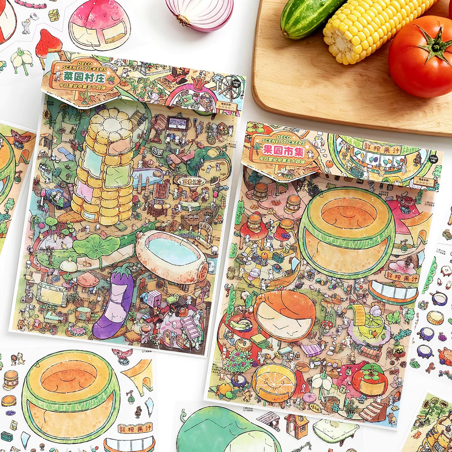TIANZI Cartoon Landschaftsaufkleber DIY Hütten-Szenen zum Stapeln und Kleben in Multicolour - Bild 1