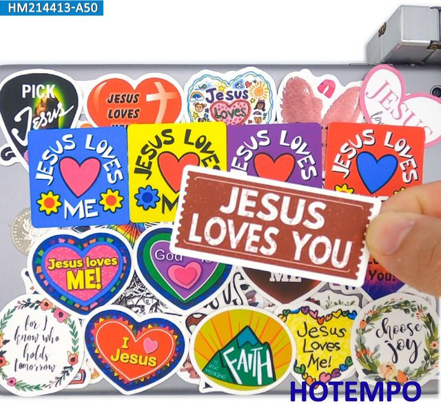 50 Stück Binchi Outdoor Product Retro-Muster Aufkleber mit Slogan Gott Hoffnung Jesus Liebt Mich in Multicolor für Handy Laptop und Skateboard - Bild 1