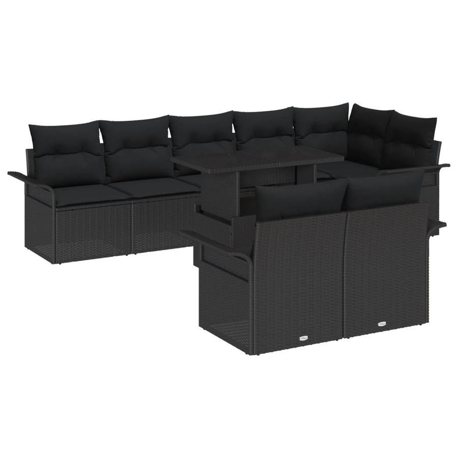 vidaXL Garten-Sofa-Set aus Poly Rattan in Schwarz, 9-teiliges L-Shape Lounge-Set mit Kissen und Tisch - Bild 2