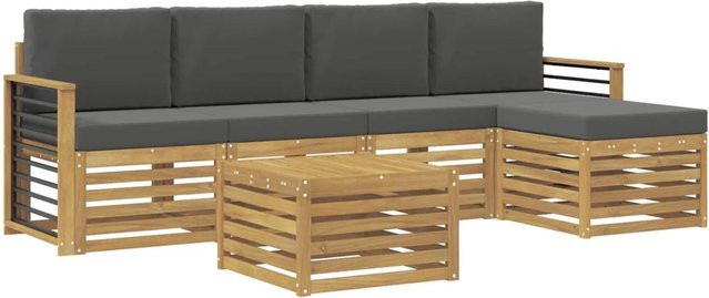 vidaXL Outdoor-Sofagarnitur 6-teilig aus Akazienholz mit Polstern in Anthrazit und Weiß, B/T/H: 59 x 59 x 37 cm - Bild 1