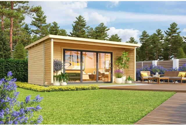 Lasita Maja Gartenhaus Liverpool Blockbohlenhaus in Natur Braun B/H/T: 580 x 239,4 x 430 cm - Bild 1