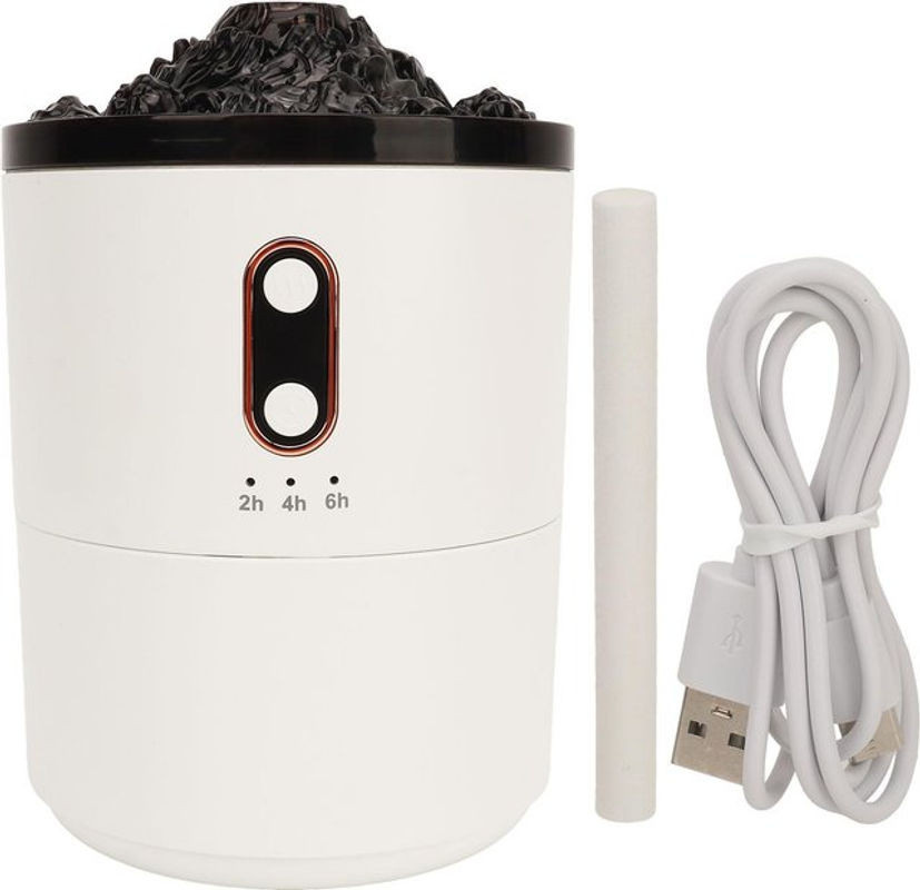 OutsideWorld Vlam Luchtbevochtiger Aromatherapie Diffuser mit Quallen- und Vulkanflammen-Effekt, 450ml, Weiß - Bild 1