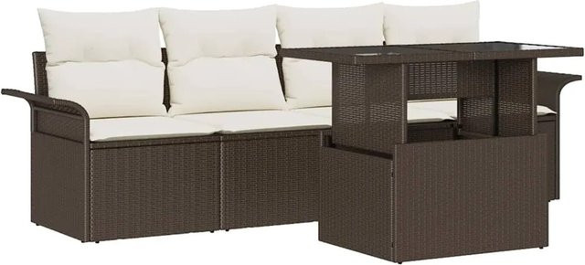 vidaXL 5-teiliges Garten-Sofa-Set aus Poly Rattan in Braun mit Kissen und Tisch - Bild 1
