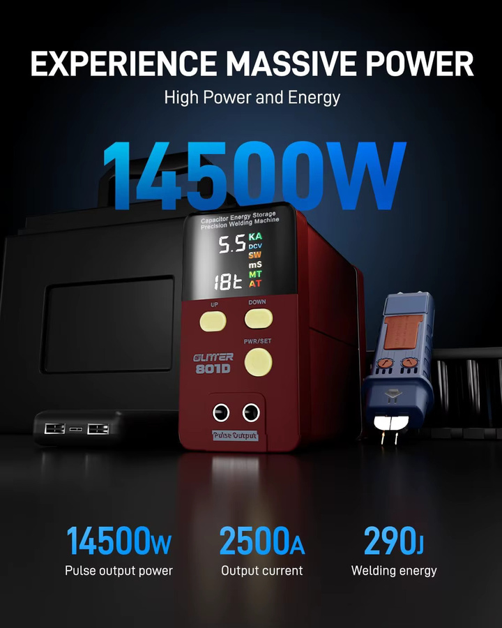 GLITTER 801D Akku-Punktschweißgerät mit 2500A und 14,5kW für 18650 Li-Ionen-Akkupacks in manuellem und automatischem Modus - Bild 2