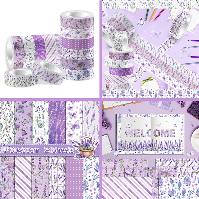 Lila Lavendel Washi Tape und DIY Scrapbooking Papier Set für Origami und Bastelarbeiten - Bild 1