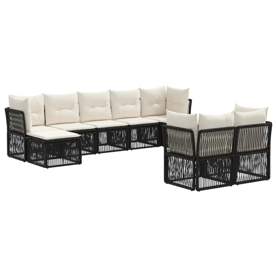 vidaXL Gartensofa-Set 9-teilig aus Poly-Rattan in Schwarz mit Polsterkissen und Metallgestell - Bild 2