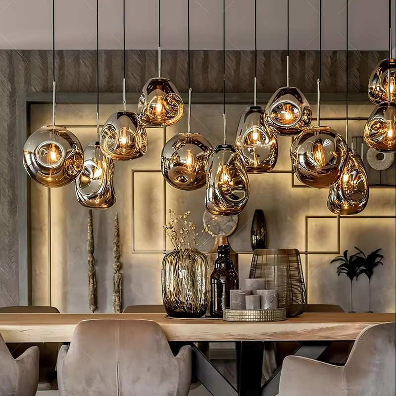 Moderne Glas-Pendelleuchte in Transparent mit Gold/Messing für Wohnzimmer und Esszimmer - Bild 2